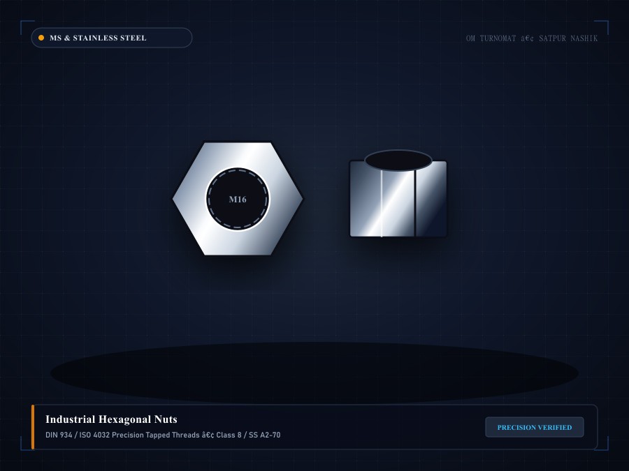 Industrial Hexagonal Nuts (MS & Stainless Steel) technical specification photography